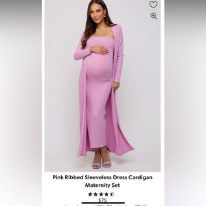 Pink Blush Maternity Ribbed Sleeveless Dress Cardigan Set